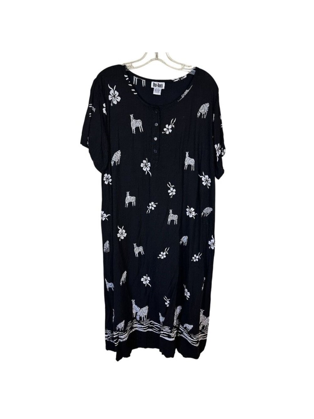 Dee Dees Womens Black Maxi Dress Lightweight LARGE Zebra Safari Animal Print